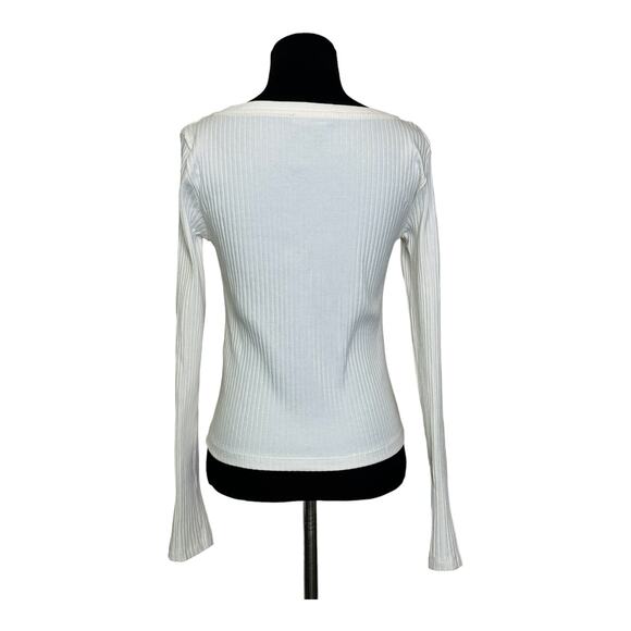 ZARA creamy white long sleeves square neck ribbed sweater size M - Picture 2 of 11